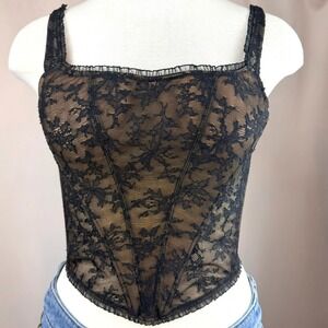 Vintage VICTORIAS SECRET Black Lace Corset (34B) Bustier Sheer Y2K Vamp Festival